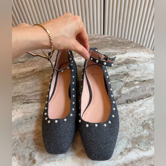 J. Crew Poppy ankle-strap ballet flats in embellished wool pearl size 9.5 - Picture 5 of 15